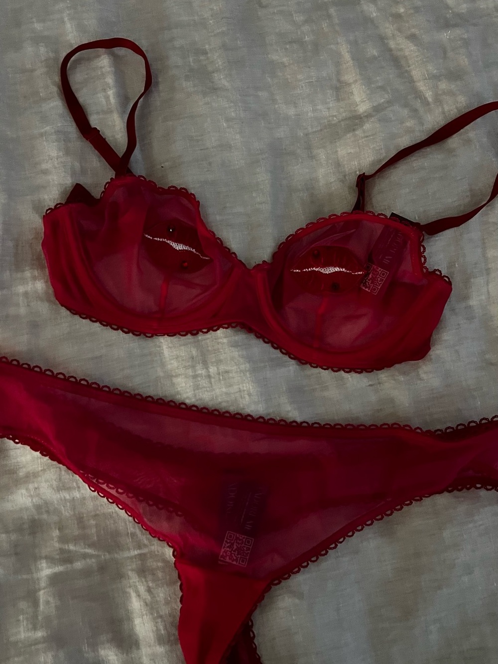 Adore Me Red Sheer Lace Underwire Bra & Pantie Set